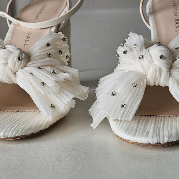 Loeffler Randall Camellia Pleated Bow Rhinestone Ivory Heels Sandals - Picture 7 of 14